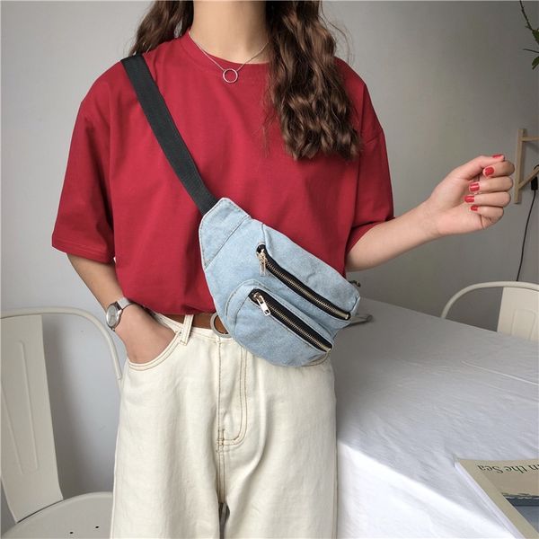

ins super for women 2019 new fashion korean small small crossbody chic washed denim running bag chest bag 50svk