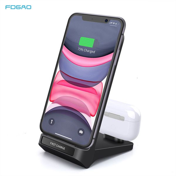 

fdgao 2 in 1 15w qi wireless fast charger station for iphone 11 xs xr x 8 samsung s20 s10 airpods pro dual charging dock stand