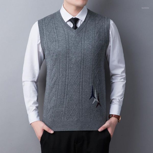 

man sleeveless sweater casual argyle cashmere vest male formal v-neck jumper slim fit knitwear pullovers1, Black;white