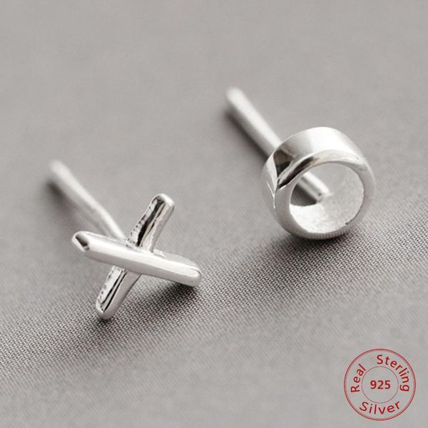 

stud 100% 925 sterling silver 2021 women jewelry fashion cute tiny asymmetric x o earrings for daughter girls, Golden;silver