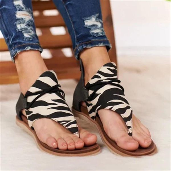 

2021 new women sandals summer shoes leopard print female large size shoes flat women sandals summer ladies1, Black