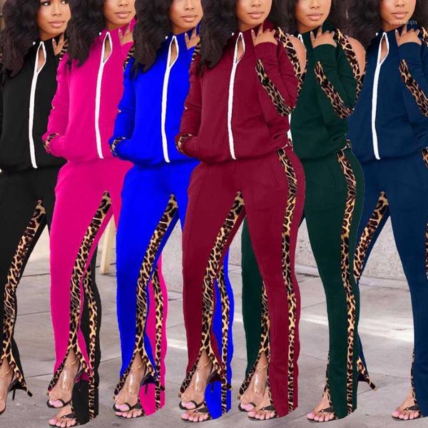 

polyester women sport set two piece breathable pants leopard open trousers flared pants wide-leg dance yoga trousers1, White;black