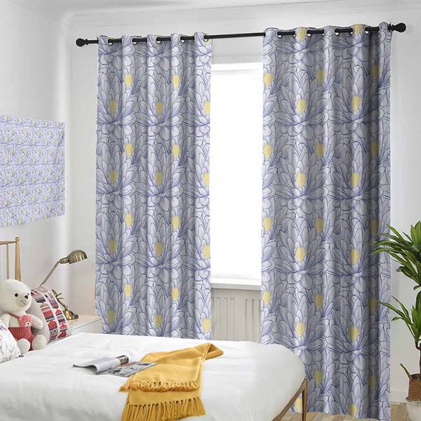 

thermal insulated room darkening window shade hand drawn flowers with contour petals blossoming nature themed illustration curtain