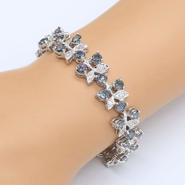 

women wedding jewelry sets silver color rainbow zircon bracelet earrings rings necklace pendant gift box
