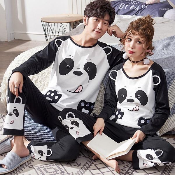 

new winter cotton pajama sets couples long sleeve male sleepwear round neck women pajamas pijama pyjamas men's pajamas homewear11, Black;brown