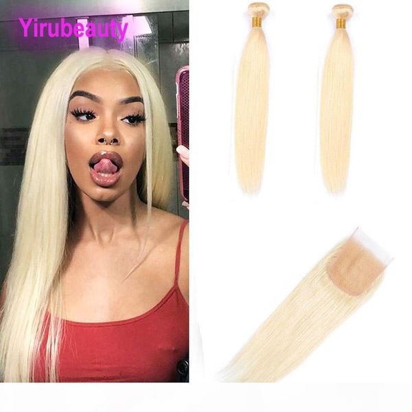 

indian raw virgin hair yirubeauty 2 bundles with 4x4 lace closure 613# blonde straight 3 pieces lot straight blonde hair with closure 8-30&q, Black;brown