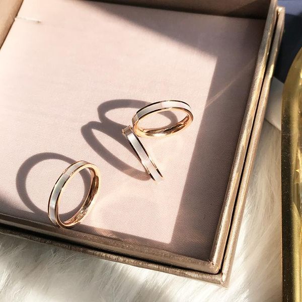 

cluster rings yun ruo simple & chic natural shell ring rose gold birthday gift woman fashion titanium steel jewelry never fade drop, Golden;silver