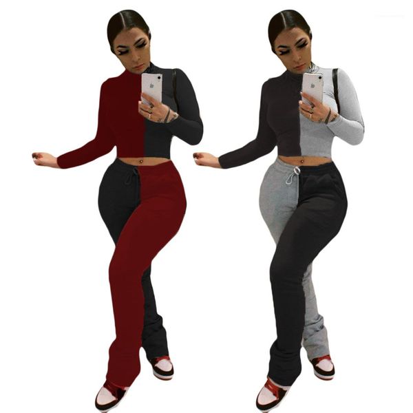 

2pcs sport set fashion women designer tracksuits woman 2 piece outfit autumn panelled thick sweatshirts pants, White