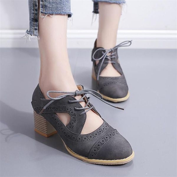 

women lace up hollow out shoes female pionted toe mid heel shoes 2020 spring autumn ladies casual breathable pumps big size 43, Black