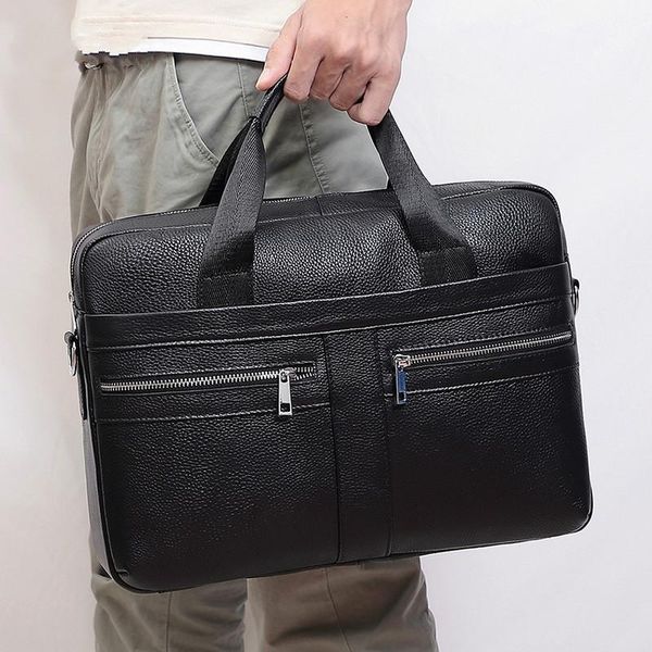 

new men's handbag business single shoulder straddle briefcase 15.6 inch computer bag leather men's lapbag