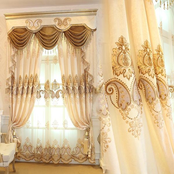 

curtain & drapes custom high-class european thicker chenille embroidery cloth blackout valance tulle sheer e692