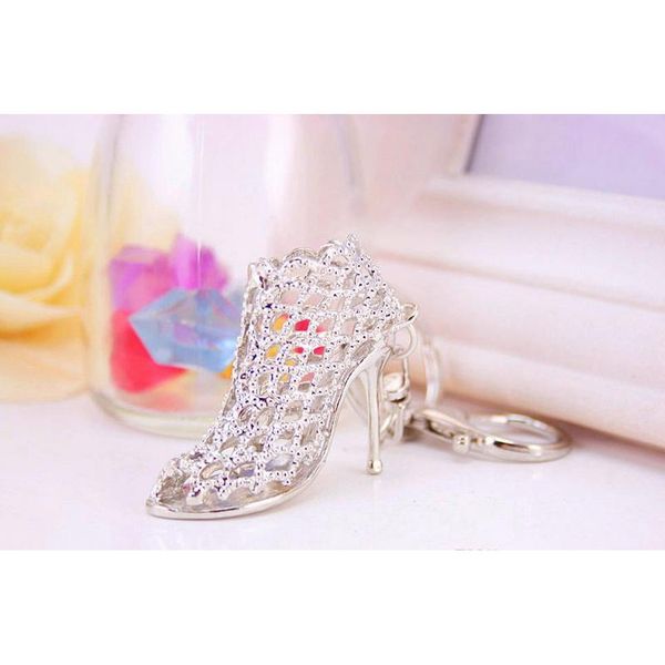 

gold key rings promotion wedding gift crystal bright high heel shoes car key holder lady creative bag ornament wmteed whole2019, Silver