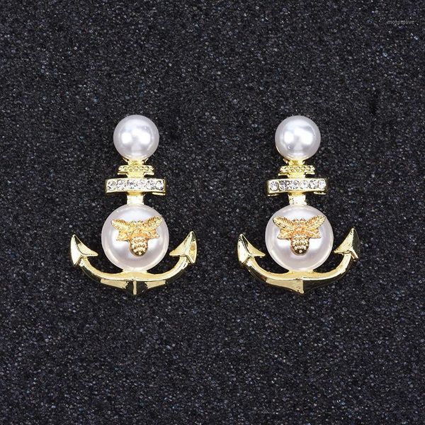 

dangle & chandelier 2021 fashion korea boat anchor earrings women geometric golden metal imitation pearl drop jewelry for girls party1, Silver