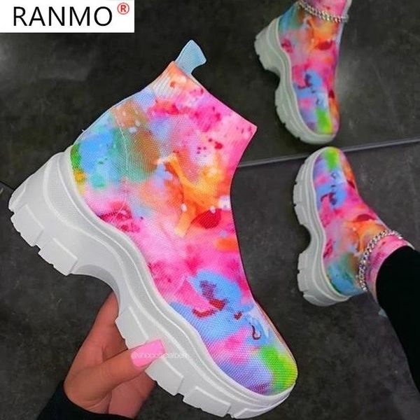 

2020 новый розовый граффити high top boots женщины damping ткачество носок voots для женщин 2020 мода walking ботильоны botas mujer, Black