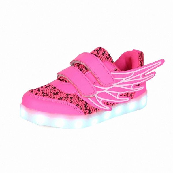 

2018 fashion new usb charging led children shoes with light up kids boys&girls luminous sneakers glowing shoes wing pink blue #gn9s