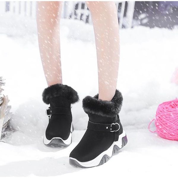 

women snow boots winter shoes ladies plush warm furry casual woman shoes new platform flats non slip fashion ankle boots, Black