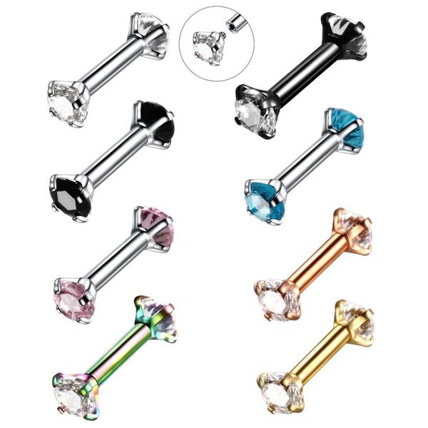 

1 piece double prong gem 16g mix color screw labert stud ring ear tragus cartilage ball lip ring earrings body piercing q jllthu, Silver