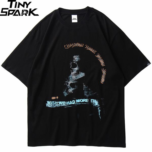

men hip hop t shirt 2020 streetwear dark skull t-shirt tshirts summer short sleeve casual black tees cotton, White;black
