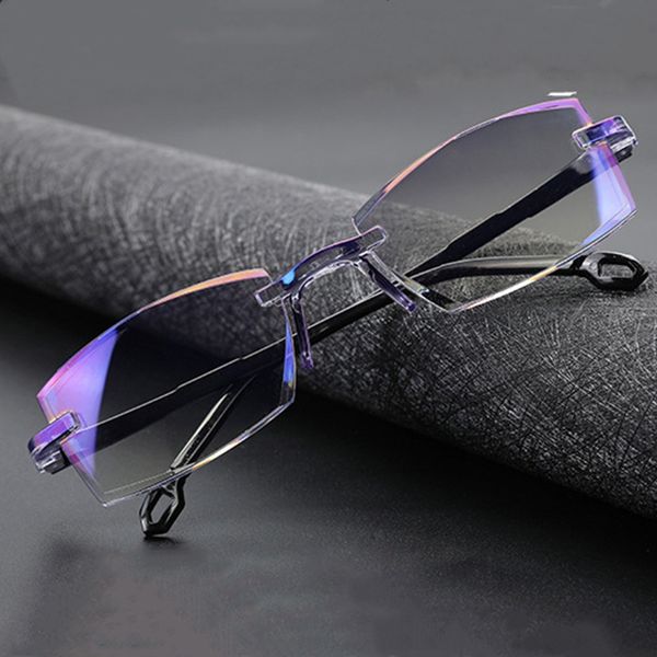 

blue near anti bifocal light magnification far eyewear men women rimless reading presbyopic glasses diopter okulary
