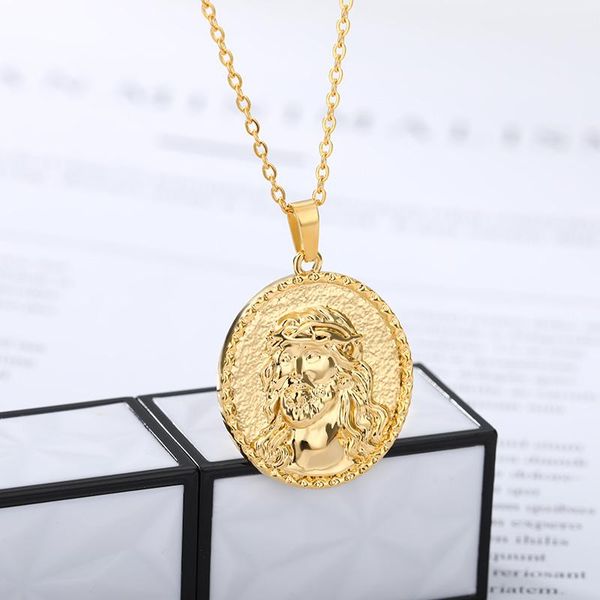 

винтажная круглая монета кулон ожерелье женщины мужчины gold choker резное символ шеи ожерелье панк шарм выступление ювелирных изделий 2021, Silver