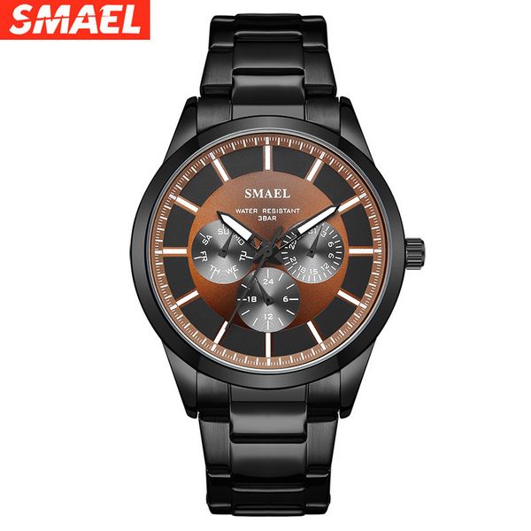 

smael new watch outdoor waterproof sports steel band multi-functional 6-pin business watch men's watch, Slivery;brown