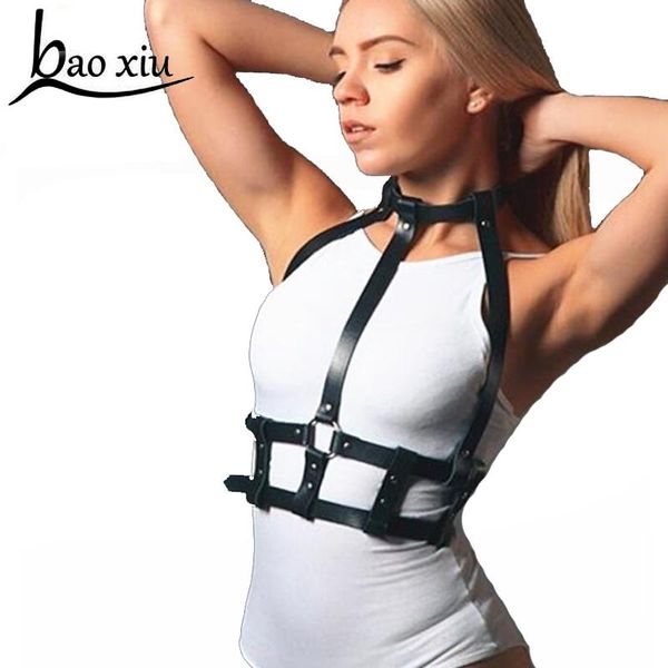 

мода кожаный ремень harness punk goth бюстгальтер body бандаж регулируемый нагрудный ремешок черный тонкий подтяжки пряжки топ аксессуаров, Black;brown