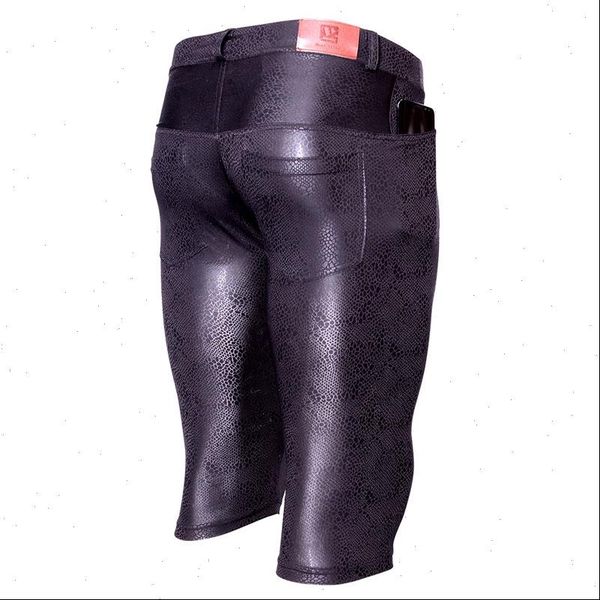 

plus size snake shiny capri thin high elasticity pirate shorts half tight pants for men u convex pouch knee length gay, White;black