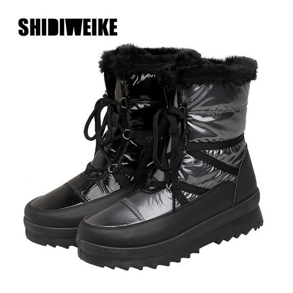 

высокого качество женщин снежка зима ботинки ботинки повелительниц плюш шнуровка ботинки лодыжки ботинки женщины теплого non-slip водонепрон, Black