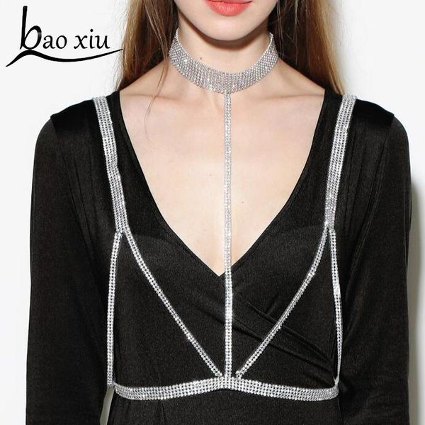 

bohemian fashion jewelry crystal rhinestone choker necklace bracelets gold chain collar necklace for women accessories, Golden;silver