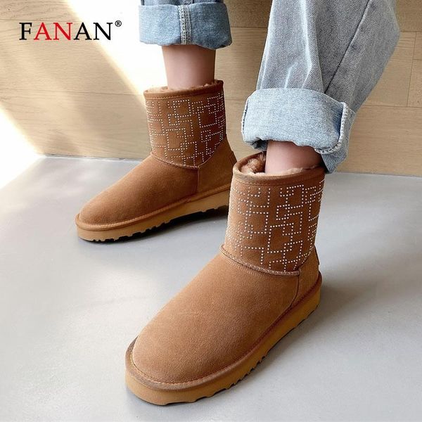 

fanan 100% wool women snow boots classic genuine cowhide leather boots warm real fur winter shoes for women black brown grey