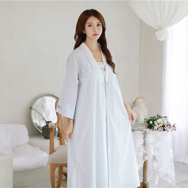 Robe Camicia da notte Ragazza Donna Sleepwear Ricamo Abito lungo Abito stile cinese retrò Set LJ200822