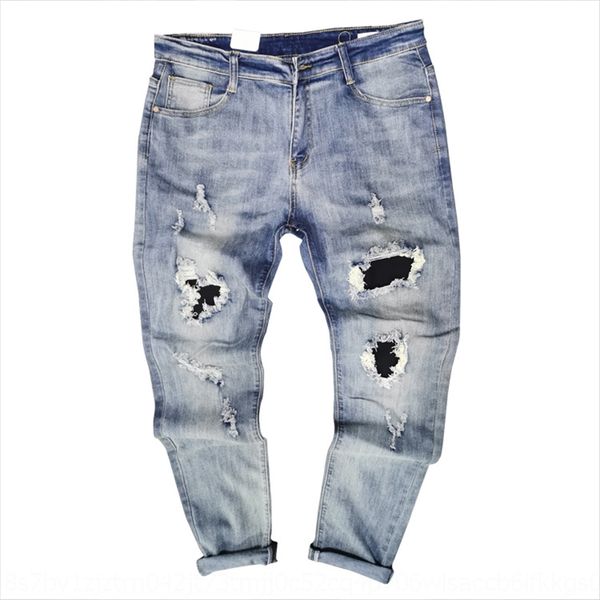 

hmbxq small feet and with holes men's wear men's wear small feet jeans and jeans with holes, Blue