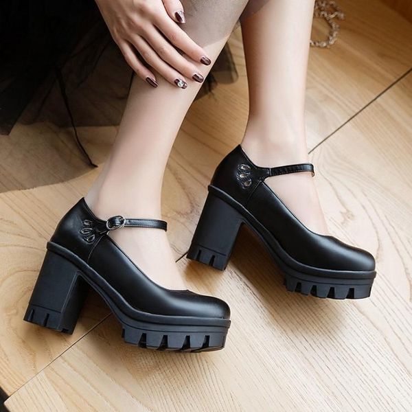 

big size ladies high heels women shoes woman pumps muffin thick bottom and shallow mouth single shoes, Black