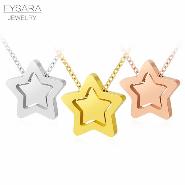 

fysara trendy two hollow stars pendant necklace for women cute love jewelry stainless steel rose gold color small short choker sqccel, Black