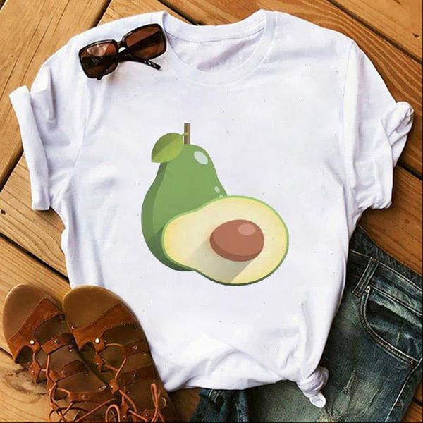 

harajuku avocado printed funny short sleeves t shirt funny women shirt cute female t shirt kawaii tees fashion clothing, White