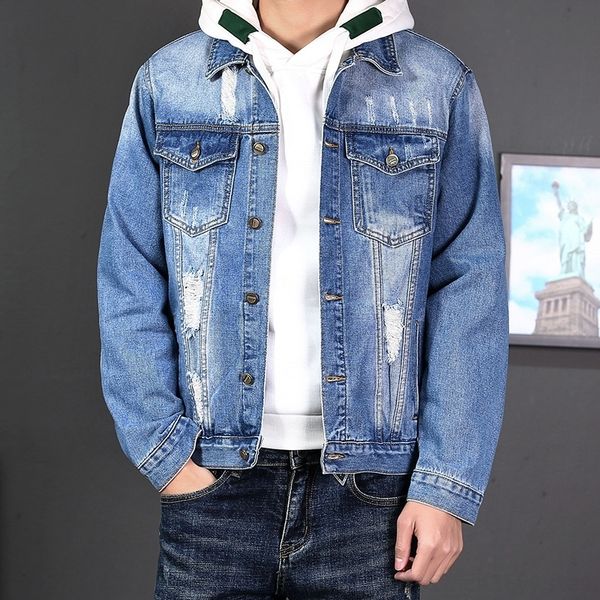 

bzglh spring korean style slim fit hole men's street versatile casual spring korean jacketstyle slim jacket men's denim fit hole s, Blue