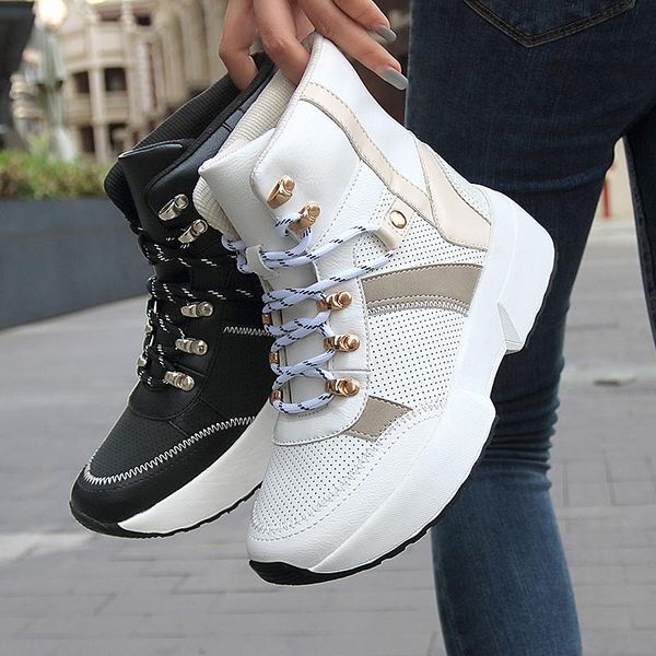 

boots classic casual women platform autumn breathable comfortable lace-up ankle tooling, Black