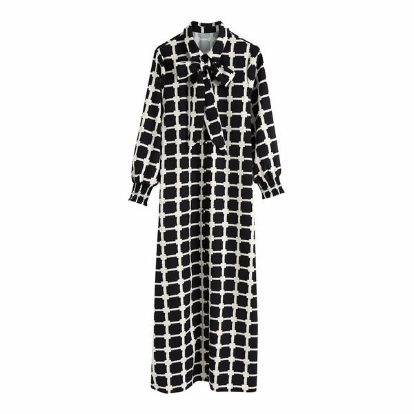 

2021 new fashion plaid woman women dress long sleeves black casual boho ladies maxi dresses 5r3u, Black;gray
