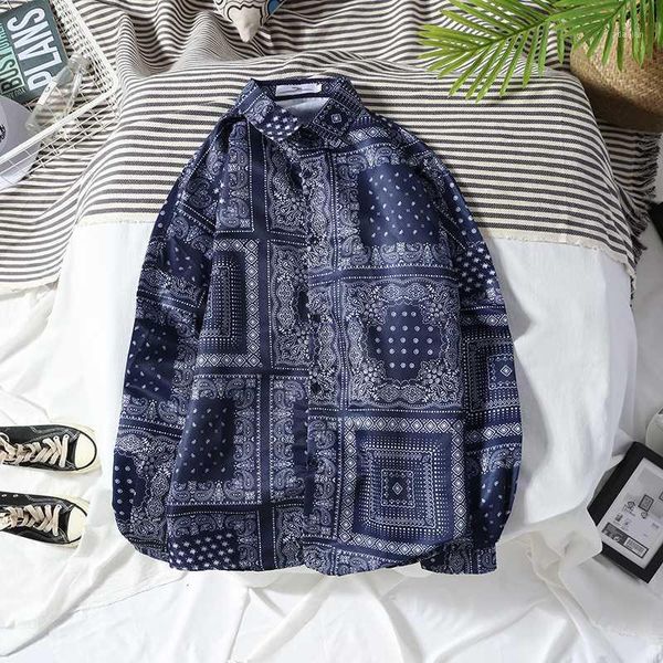 

bandana shirt men long sleeve shirts man hip hop shirt streetwear harajuku west cashew flowers print oversize retro clothing1, White;black