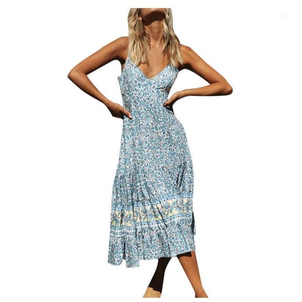 

cover-ups sagace boho dress women floral maxi ladies strappy summer clothes for holiday beach long sundress vestidos de verano1