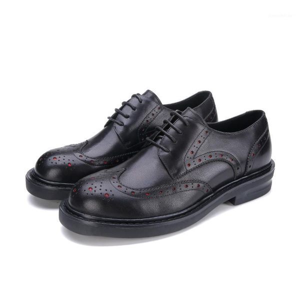 

dress shoes men's leather business casual thick bottomed lace-up cowhide comfortable zapatos de hombre1, Black