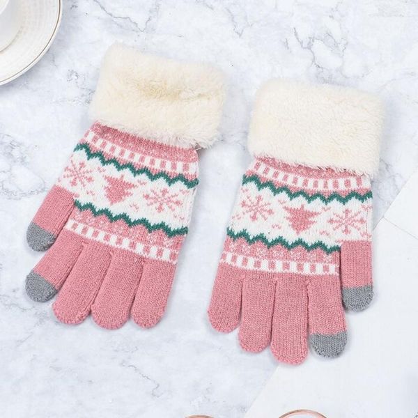 

five fingers gloves 1 pair women christmas autumn winter warm cashmere thick cute fashion extra-warm fleece 2021, Blue;gray