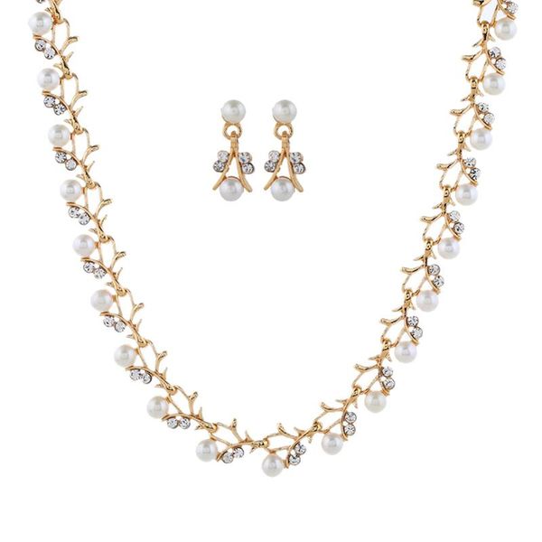 

imitation pearl wedding necklace earring jewellry sets for women 2020 bridal bracelet jewelry set female elegant, Silver