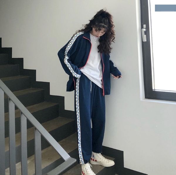 

south korea 2020 coat sweater coatnew autumn net red leisure sports suit women long sleeve cardigan sweater coat two piece pants duvcs duvcs, Gray