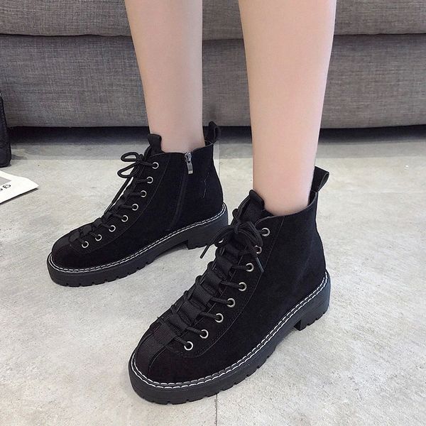 

cootelili new women's boots fashion womens boots flat booties lace-up suede multicolor shoes ankle women casual basic #3j1j, Black