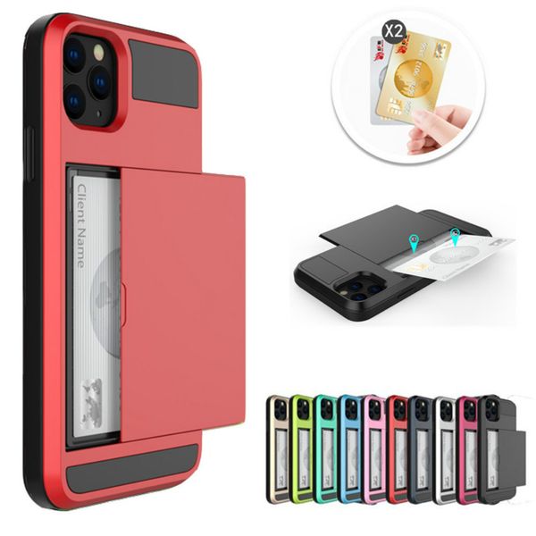 

wallet case for iphone 12 11 pro xs xr pro max 6 6s 7 8 plus tpu+pc slide cards armor shell case