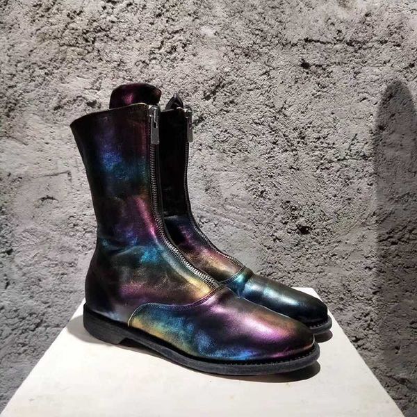 

mixed colors boots woman lace up shoes man retor zapatos de mujer mid calf botas mujer falt ladies shoes luxury boots, Black