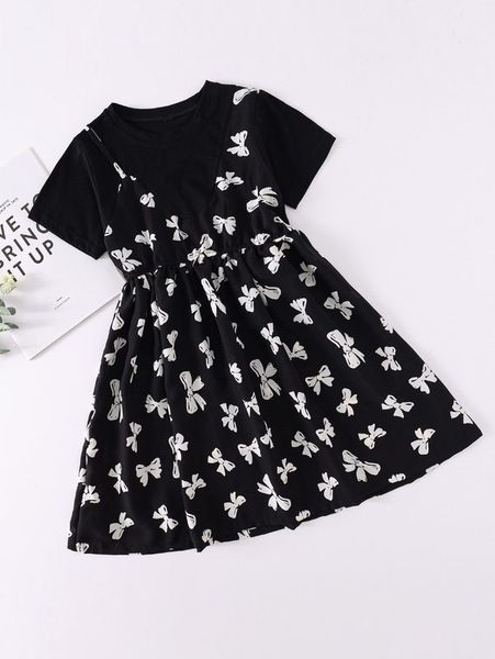 

girls 2 in 1 bow print flowy dress she, Red;yellow