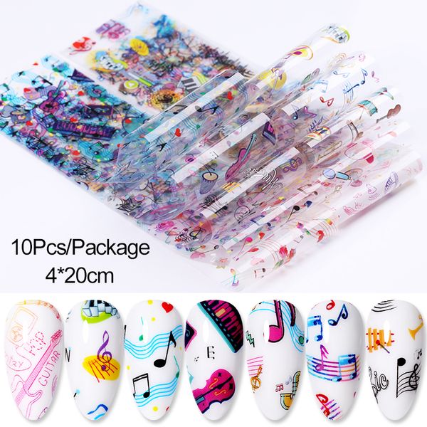 

new foil nails music guitar symbol pattern 10pcs singer christmas halloween adhesive nail art stickers slider decoration wraps 2