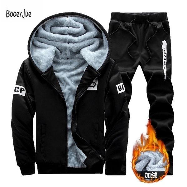 

tracksuit winter fur fleece hoodies jacket men casual sweatshirts mn coat+pant 2 pcs moletom masculino new 201210, Gray